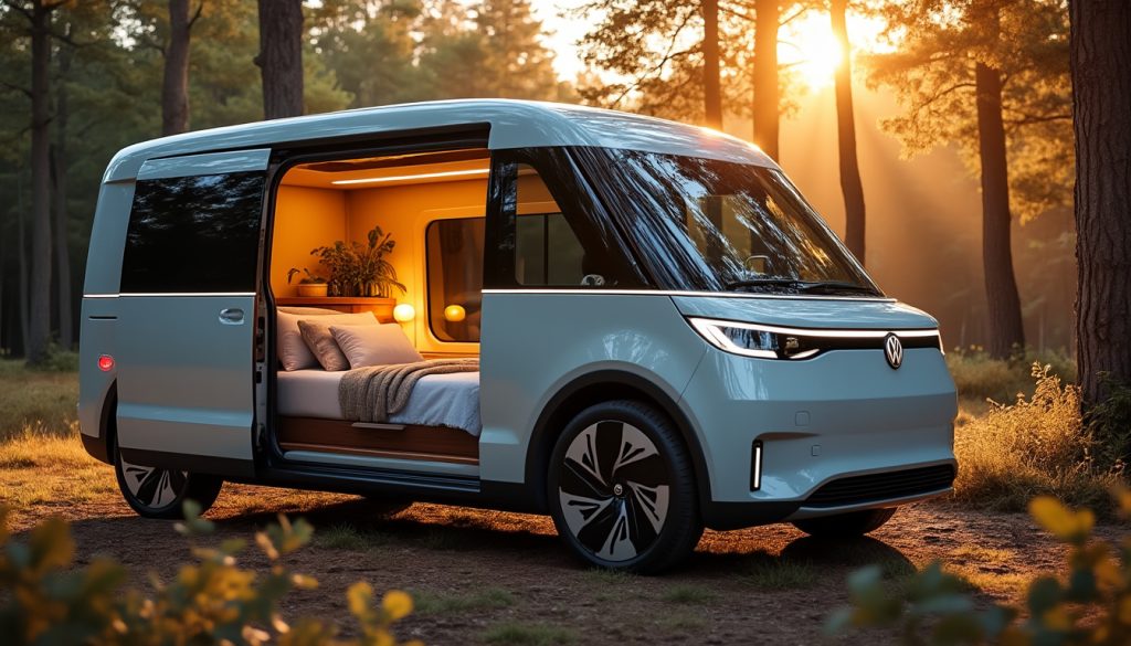 découvrez l’id. buzz, le véhicule électrique innovant qui se transforme en une chambre d’appoint mobile, alliant confort et mobilité pour toutes vos aventures.